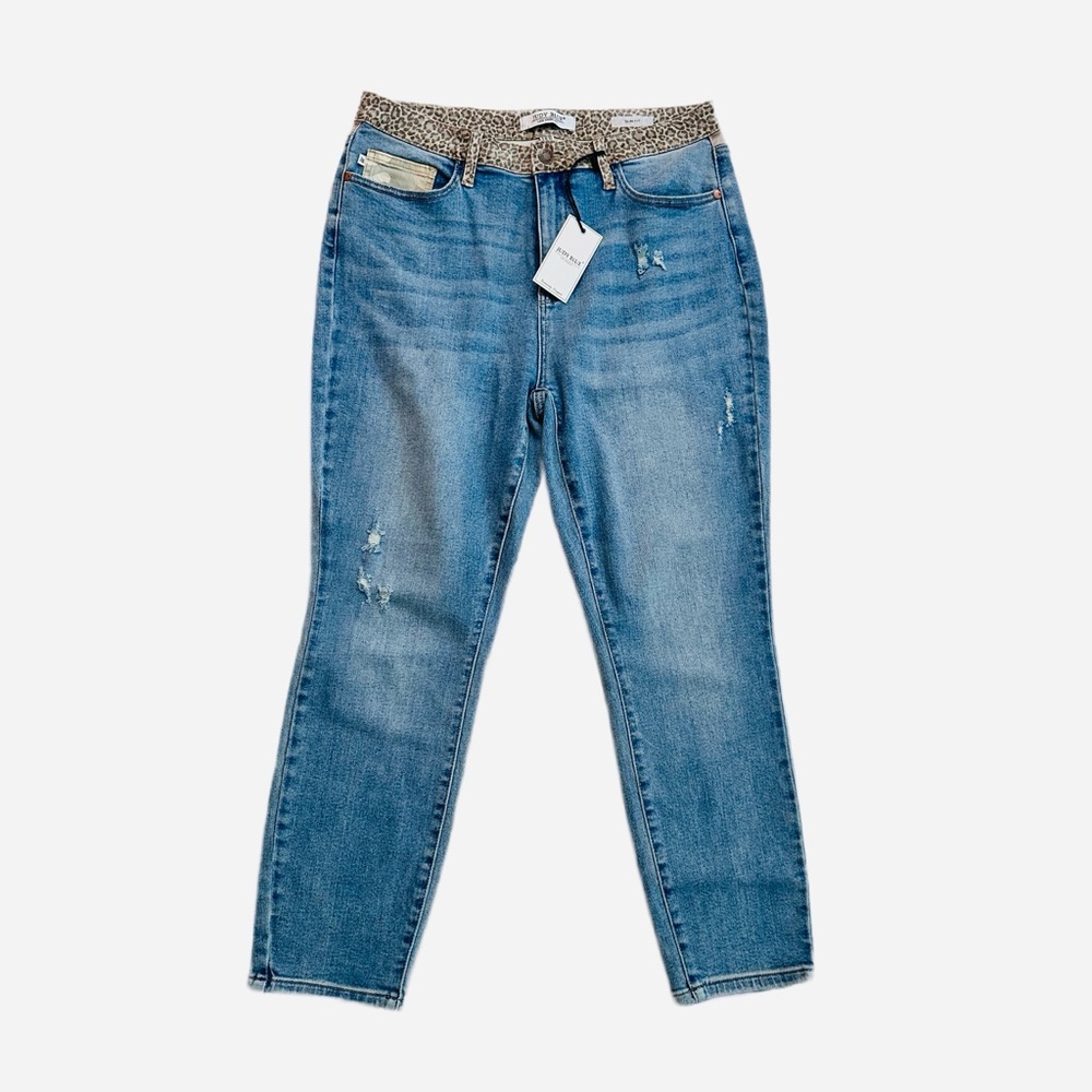 Judy Blue Straight Leg Jeans with Animal Print Waistband
